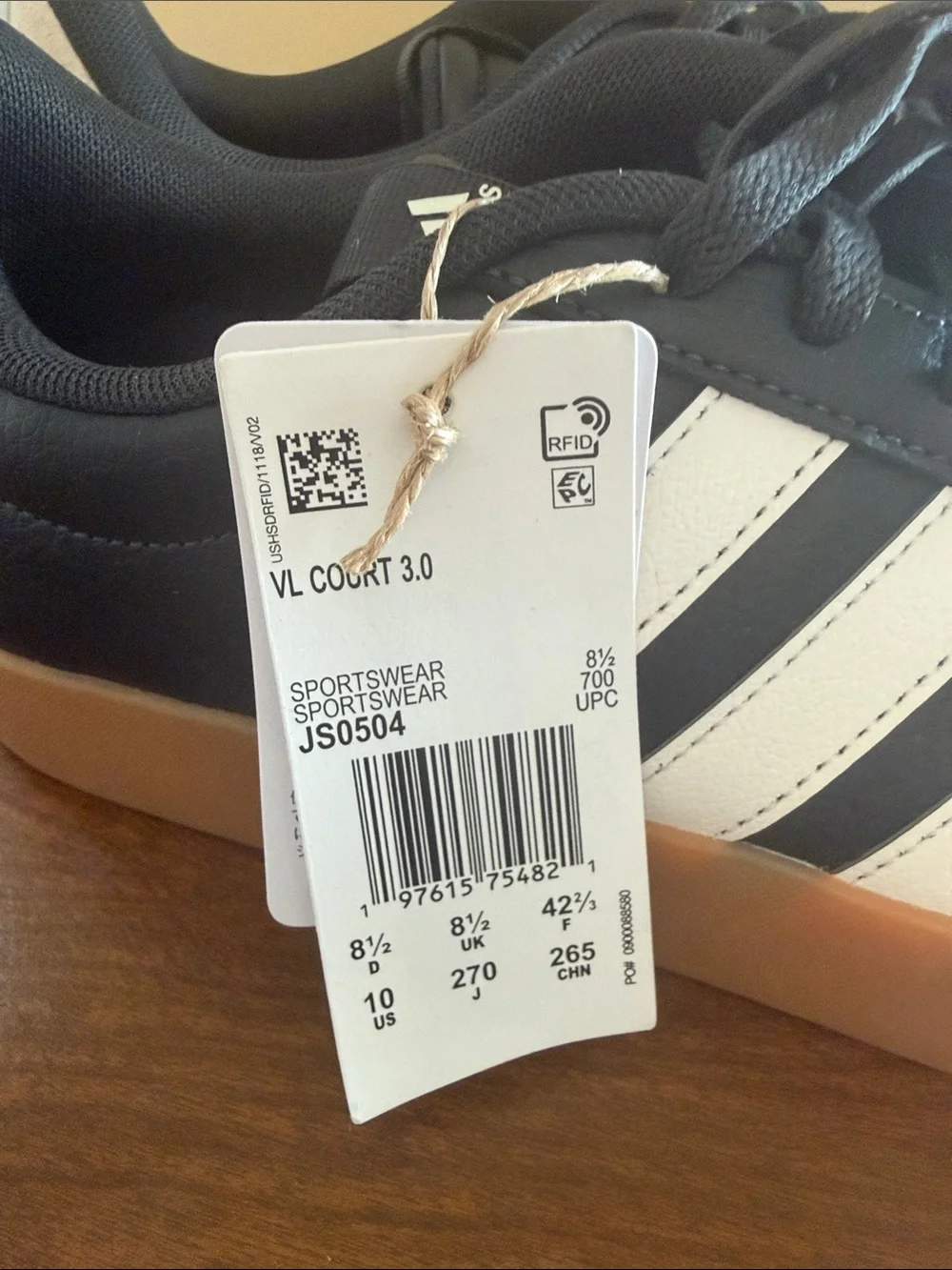 NWT Women’s adidas VL Court 3.0 Black, White & Gum Sole Low-Top Sneaker Size 10